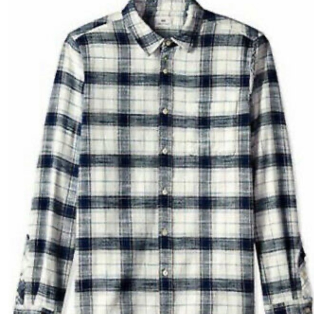 Adriano Goldschmied shirts by AG Men’s Button Down Plaid flannel Cream/Blue sz S